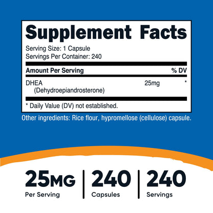Nutricost DHEA 25mg – 240 Capsules, Gluten Free, Soy Free, Non-GMO