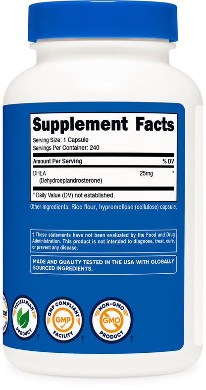 Nutricost DHEA 25mg – 240 Capsules, Gluten Free, Soy Free, Non-GMO