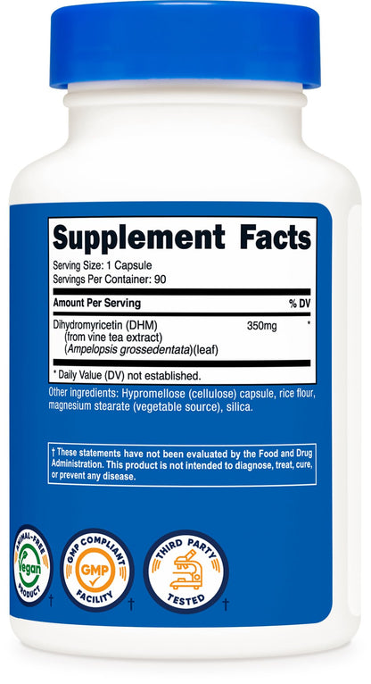 Nutricost Dihydromyricetin (DHM) Capsules 350mg – 90 Capsules, Vegan, Non-GMO, 90 Servings