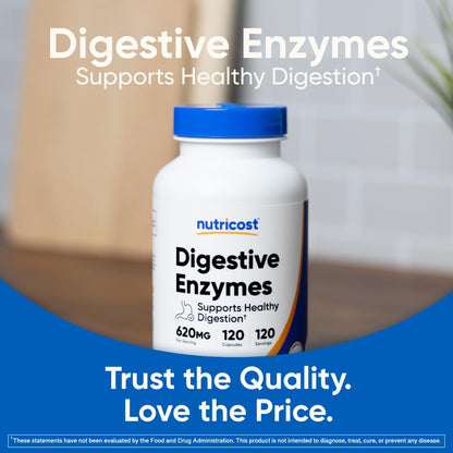 Nutricost Digestive Enzymes 620mg - 120 Capsules | Complete Digestive Enzyme Supplement