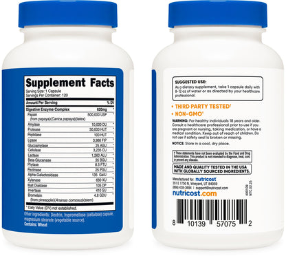 Nutricost Digestive Enzymes 620mg - 120 Capsules | Complete Digestive Enzyme Supplement