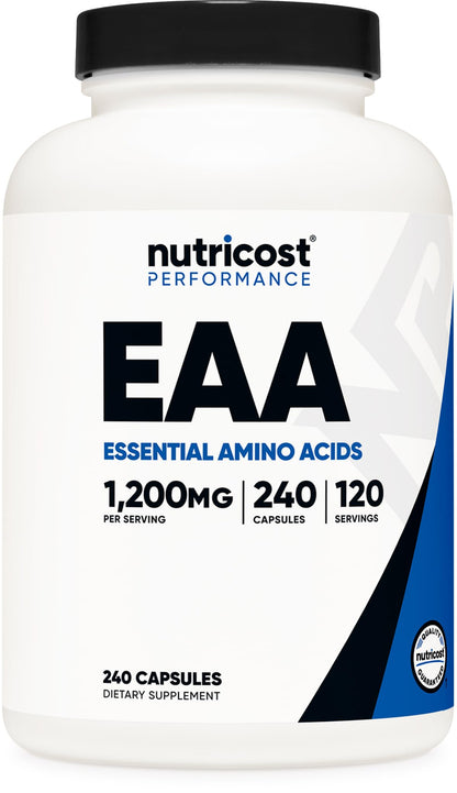 Nutricost EAA 1200mg Capsules - 240 Capsules, 120 Servings, Vegan & Gluten Free