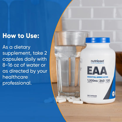 Nutricost EAA 1200mg Capsules - 240 Capsules, 120 Servings, Vegan & Gluten Free