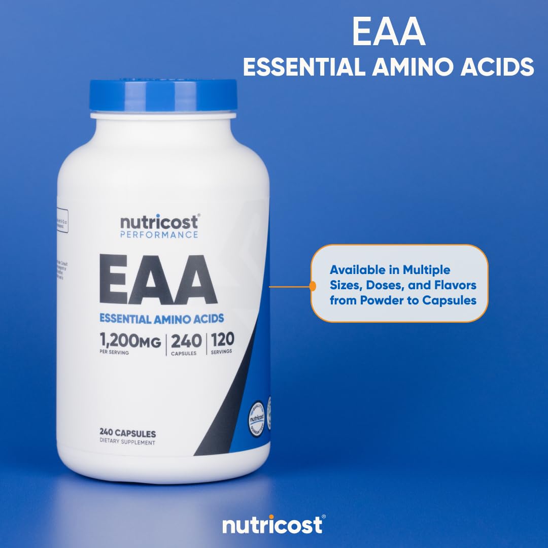Nutricost EAA 1200mg Capsules - 240 Capsules, 120 Servings, Vegan & Gluten Free