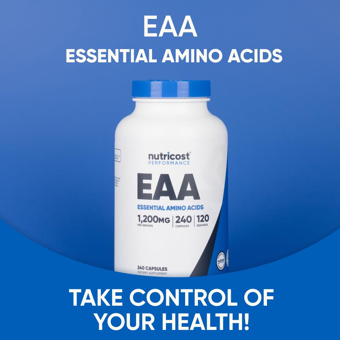 Nutricost EAA 1200mg Capsules - 240 Capsules, 120 Servings, Vegan & Gluten Free