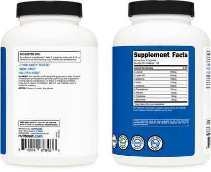 Nutricost EAA 1200mg Capsules - 240 Capsules, 120 Servings, Vegan & Gluten Free