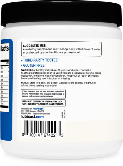 Nutricost EAA Powder 30 Servings (Unflavored) – Essential Amino Acids, Non-GMO, Gluten Free, Vegetarian Friendly