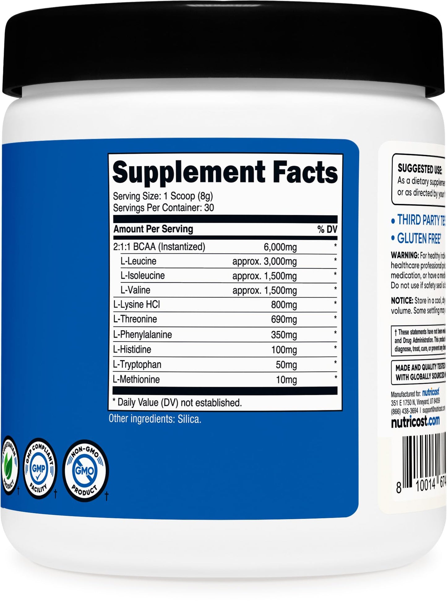 Nutricost EAA Powder 30 Servings (Unflavored) – Essential Amino Acids, Non-GMO, Gluten Free, Vegetarian Friendly