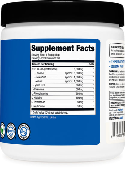 Nutricost EAA Powder 30 Servings (Unflavored) – Essential Amino Acids, Non-GMO, Gluten Free, Vegetarian Friendly