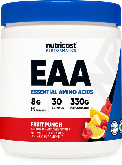 Nutricost EAA Powder 30 Servings (Fruit Punch) – Essential Amino Acids, Non-GMO, Gluten Free, Vegetarian Friendly