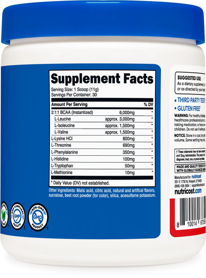 Nutricost EAA Powder 30 Servings (Fruit Punch) – Essential Amino Acids, Non-GMO, Gluten Free, Vegetarian Friendly