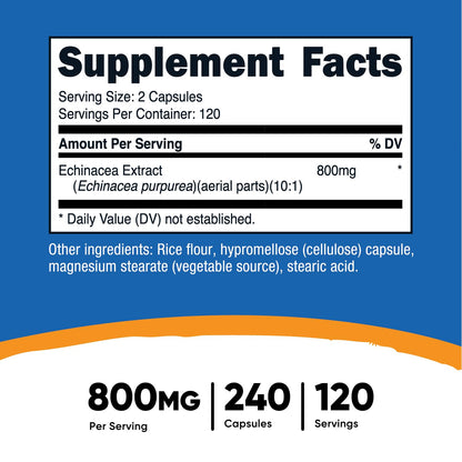 Nutricost Echinacea 800mg - 240 Vegetarian Capsules | Non-GMO, Gluten Free