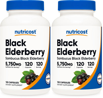 Nutricost Elderberry Capsules 575mg (120) – Pack of 2 | Black Elderberry, Vegetarian, Gluten Free, Non-GMO