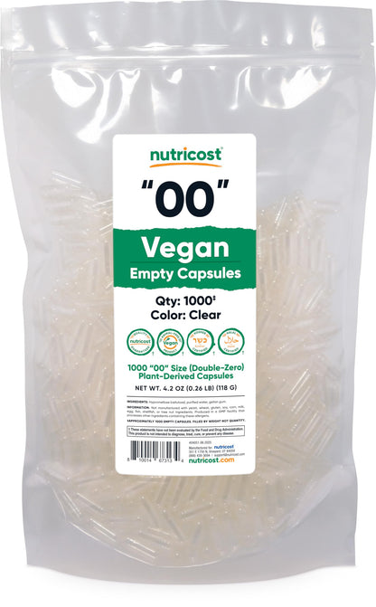 Nutricost Empty Capsules Size 00 – 1000 Clear Plant-Based Capsules (Kosher, Halal, Non-GMO, Soy Free, Gluten Free, Vegetarian)