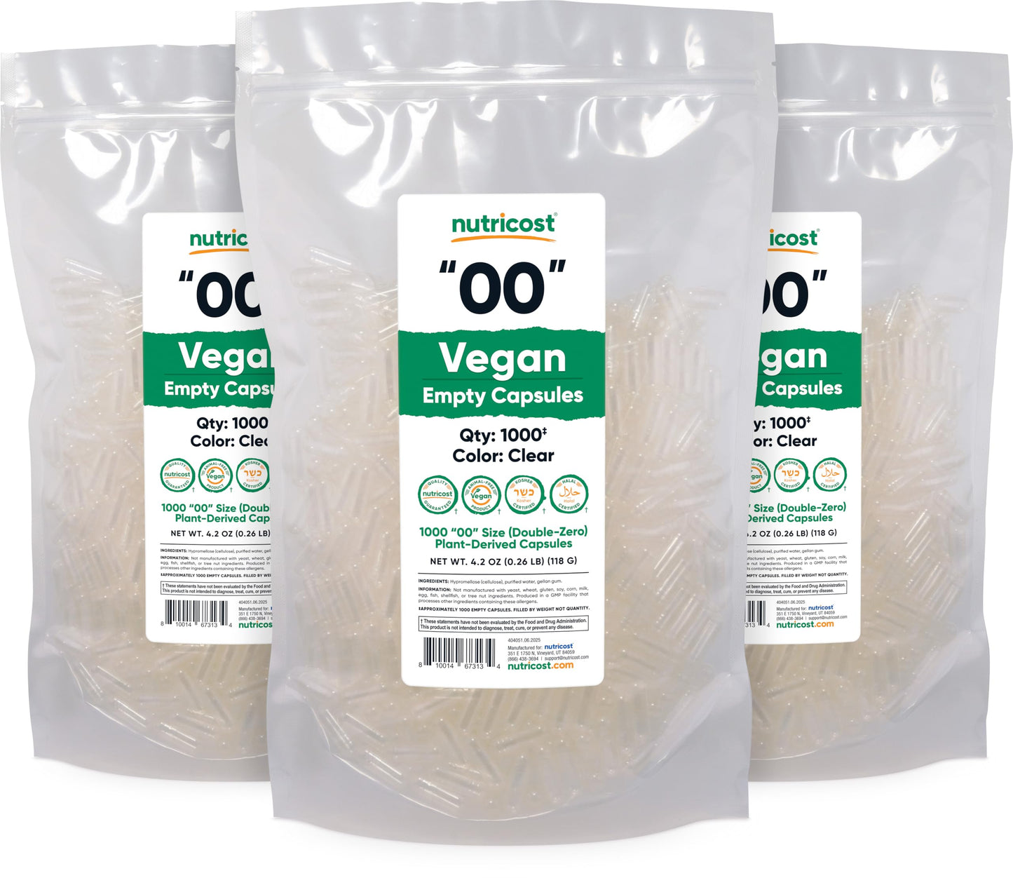 Nutricost Empty Capsules Size 00 – 1000 Clear Plant-Based Capsules (Kosher, Halal, Non-GMO, Soy Free, Gluten Free, Vegetarian)