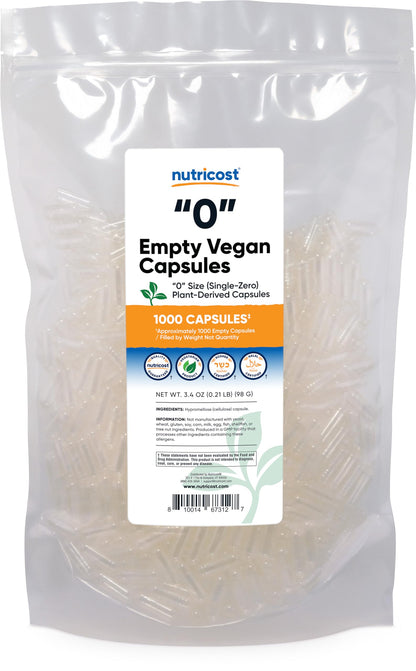 Nutricost Size 0 Empty Capsules - 1,000 Clear Plant-Based Capsules (Kosher, Halal, Non-GMO)
