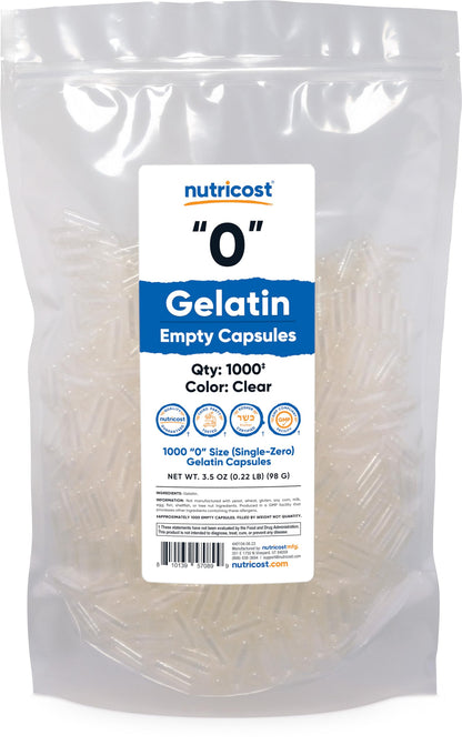 Nutricost Size 0 Empty Gelatin Capsules – 1,000 Clear, Kosher, Non-GMO