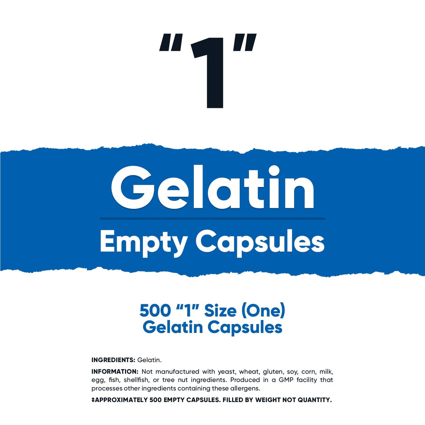 Nutricost Gelatin Size 1 Empty Capsules – 500 Count, Clear – Kosher, Non-GMO, Soy Free, Gluten Free