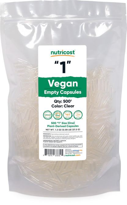 Nutricost Empty Capsules Size 1 Vegan – 500 Clear Plant-Based Capsules, Kosher & Halal Certified