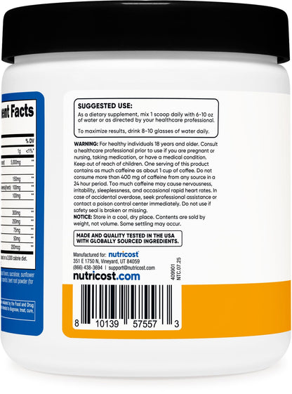 Nutricost Creatine + Energy Peach Mango – 30 Servings (5,000mg Creatine Monohydrate + 350mg Energy)