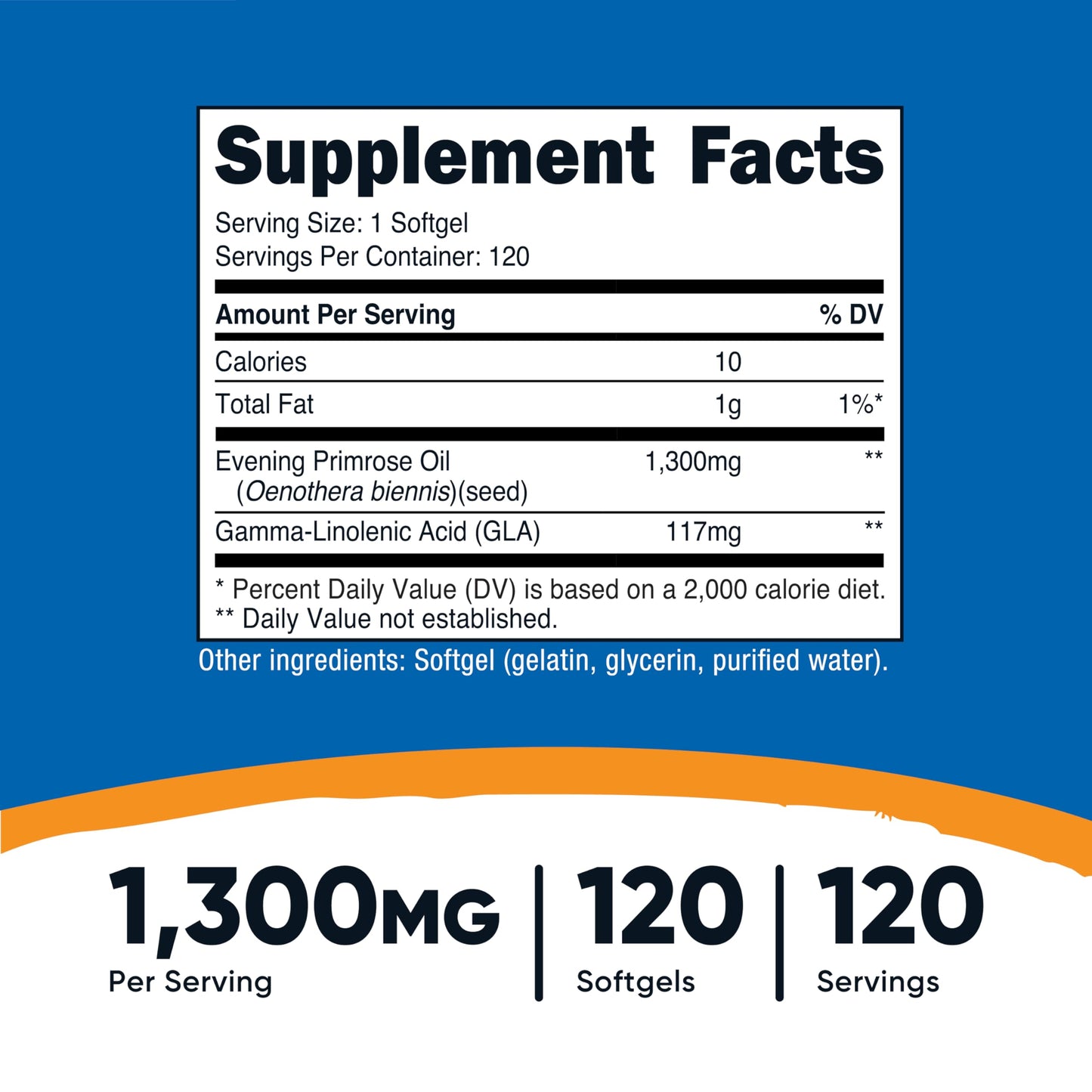 Nutricost Evening Primrose Oil 1,300mg | 120 Softgels - Cold Pressed, Non-GMO