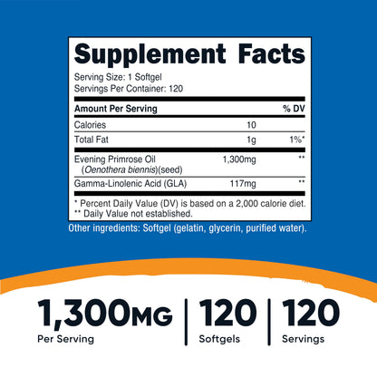 Nutricost Evening Primrose Oil 1300mg - 120 Softgels (Pack of 2) | Non-GMO, Gluten Free