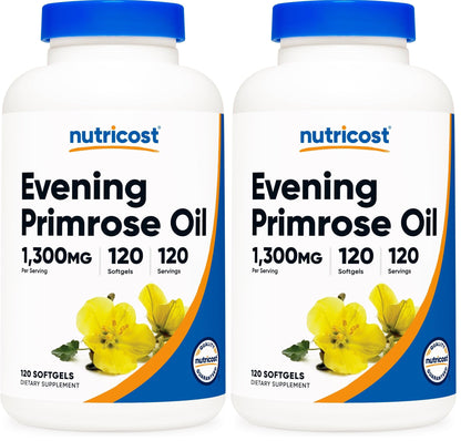 Nutricost Evening Primrose Oil 1300mg - 120 Softgels (Pack of 2) | Non-GMO, Gluten Free