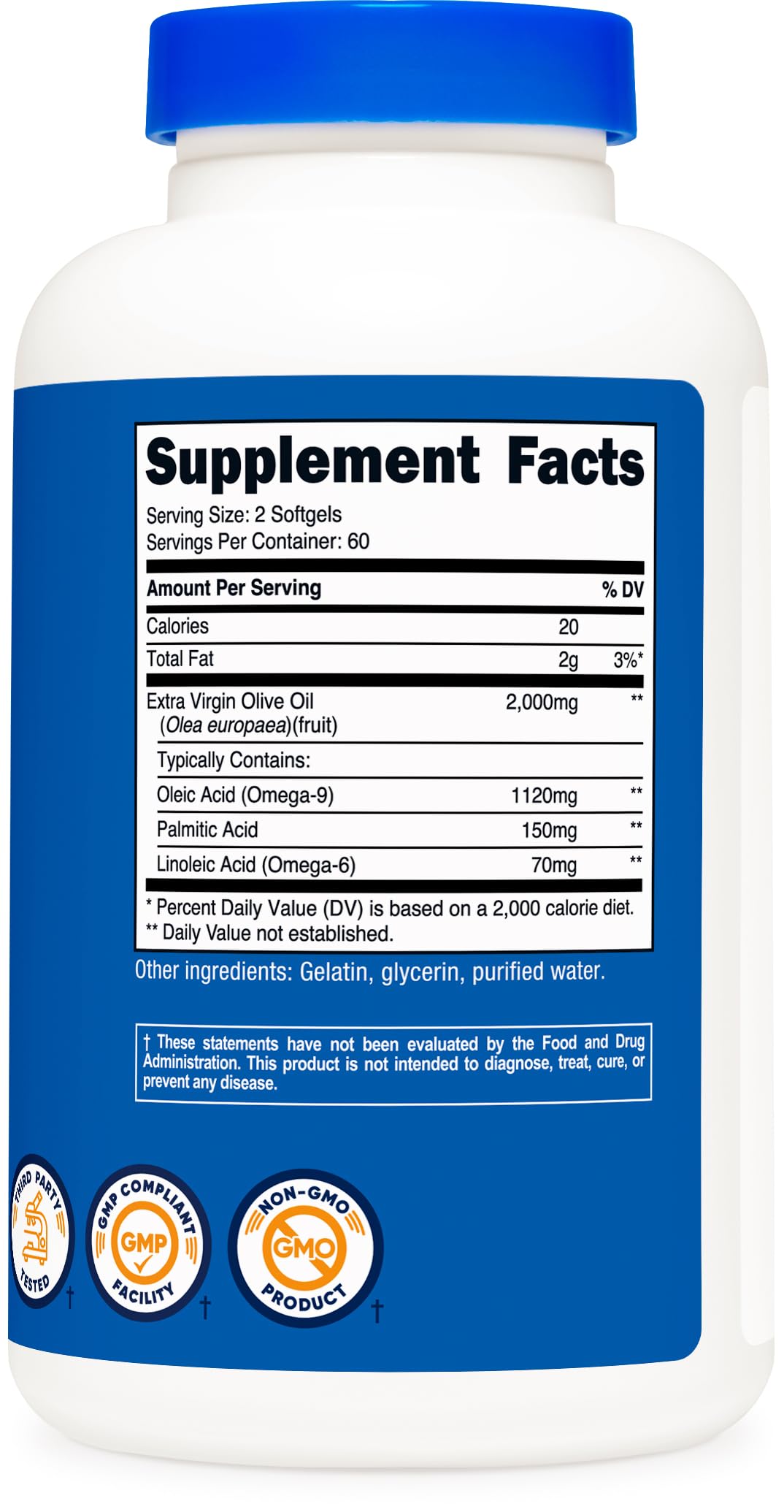 Nutricost Extra Virgin Olive Oil 2,000mg Softgels – 60 Servings, Gluten-Free & GMO-Free