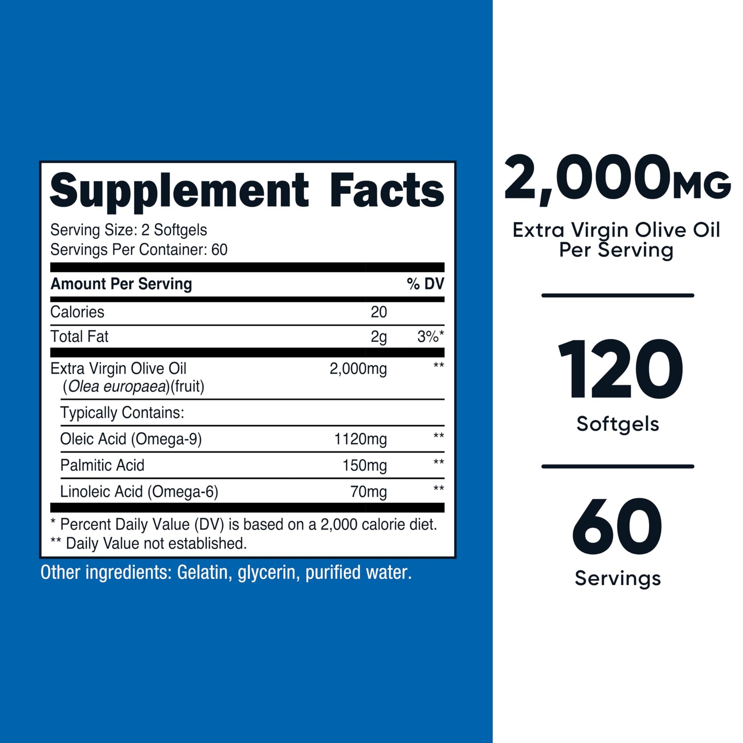 Nutricost Extra Virgin Olive Oil 2,000mg Softgels – 60 Servings, Gluten-Free & GMO-Free