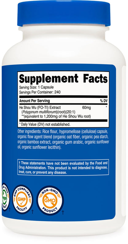 Nutricost He Shou Wu Root Supplement (1,200mg Equivalent) 240 Capsules | Fo-Ti Root Extract, Vegan, GMO-Free, Gluten-Free