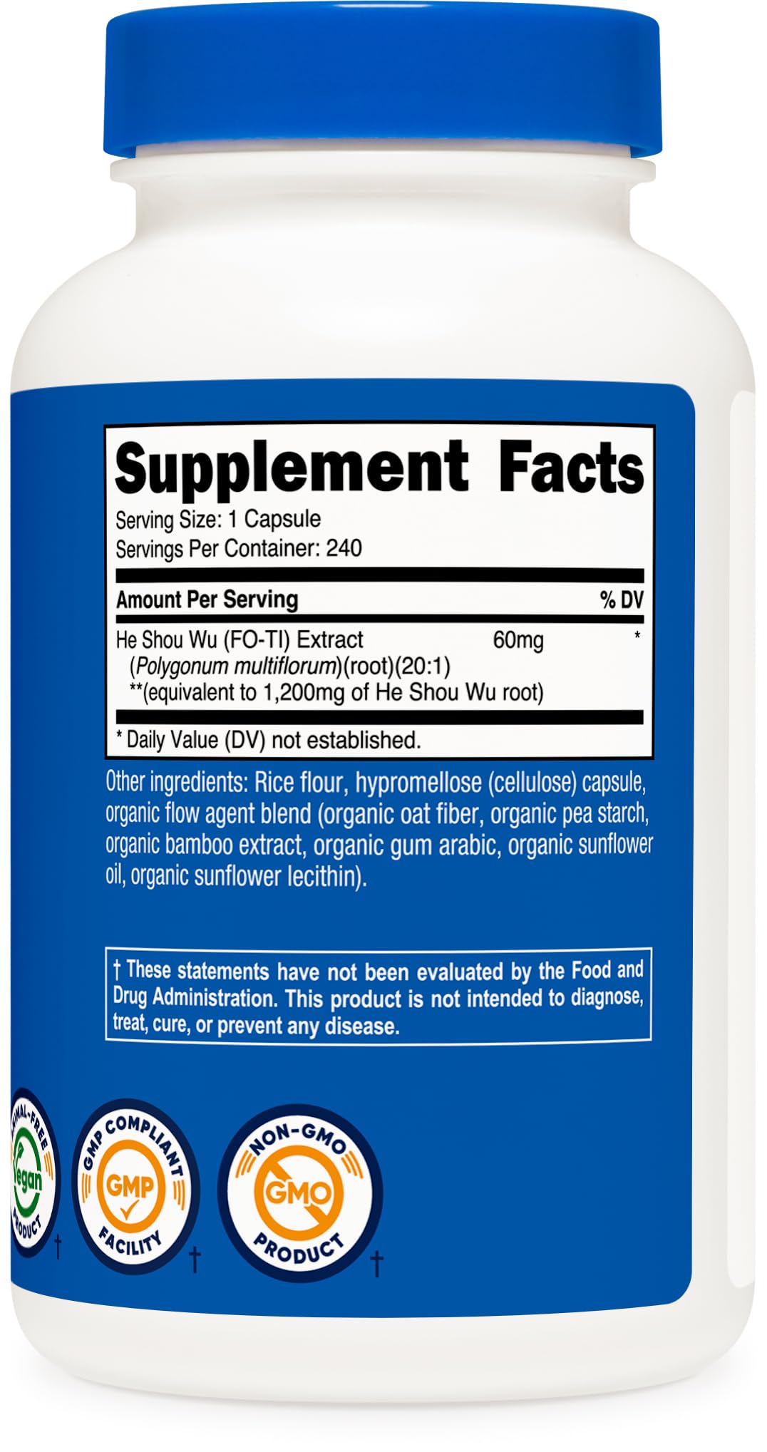 Nutricost He Shou Wu Root Supplement (1,200mg Equivalent) 240 Capsules | Fo-Ti Root Extract, Vegan, GMO-Free, Gluten-Free