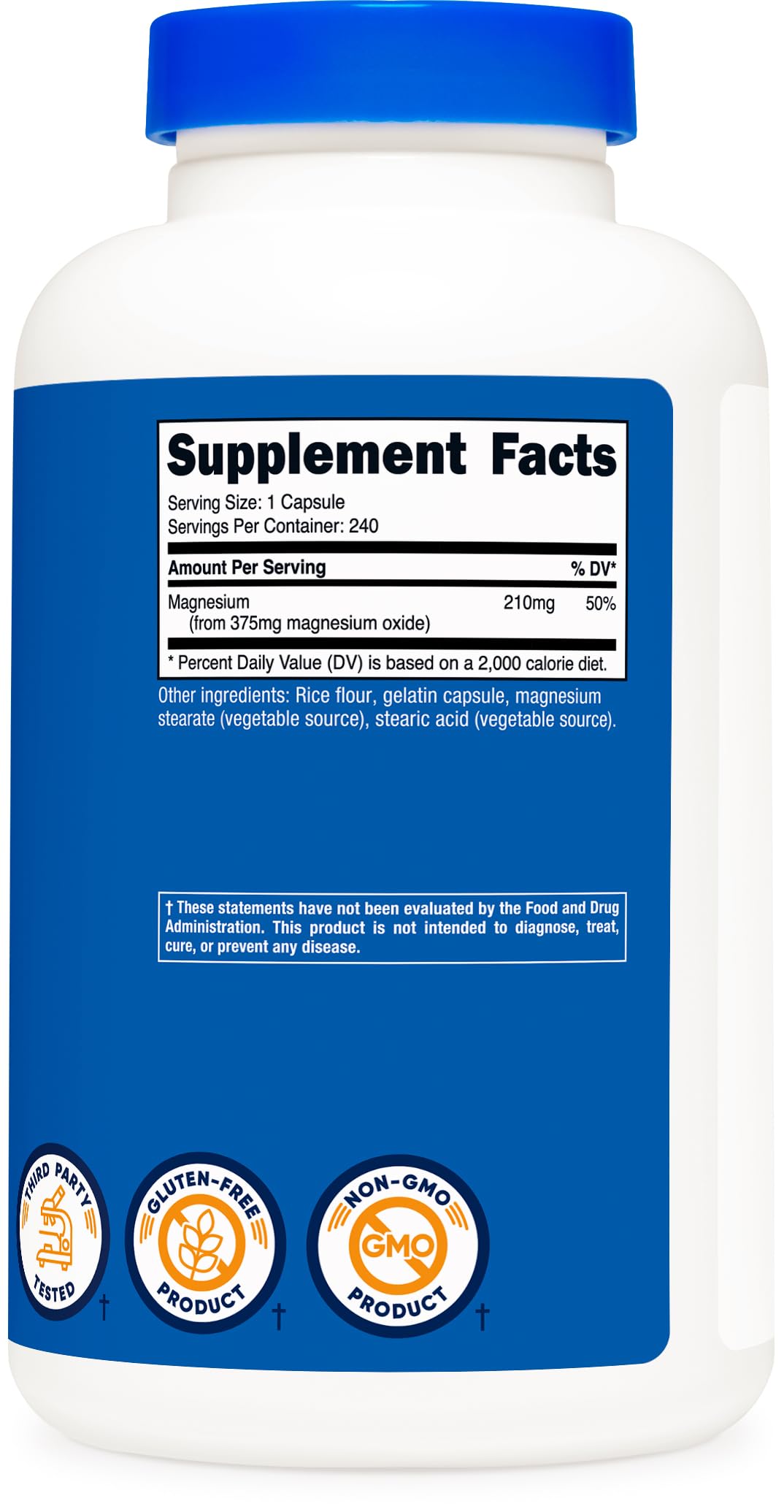 Nutricost Magnesium Oxide 375mg, 240 Capsules – 210mg Magnesium, Non-GMO, Gluten Free