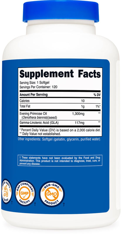 Nutricost Evening Primrose Oil 1,300mg | 120 Softgels - Cold Pressed, Non-GMO