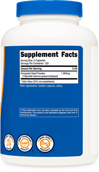 Nutricost Fenugreek Seed 1350mg - 240 Capsules | Gluten Free, Non-GMO, 675mg Per Capsule
