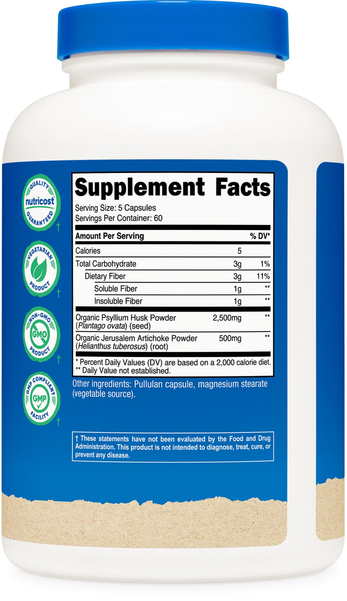 Nutricost Fiber Capsules – Prebiotic Fiber with Organic Psyllium Husk & Organic Jerusalem Artichoke, 300 Caps, 60 Servings, Gluten Free