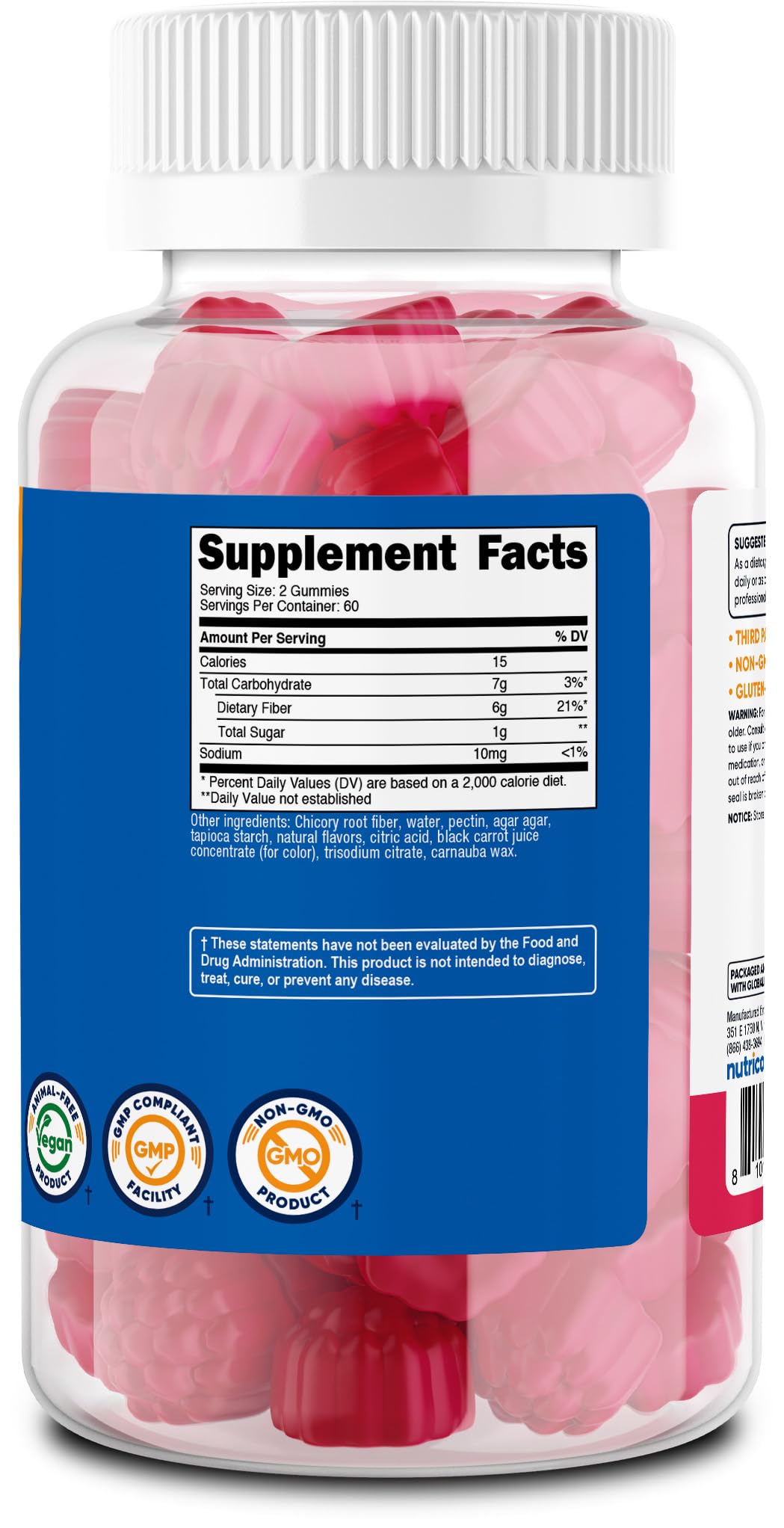 Nutricost Fiber Gummies (Berry Flavored) – 6g per Serving, 120 Gummies, Vegan