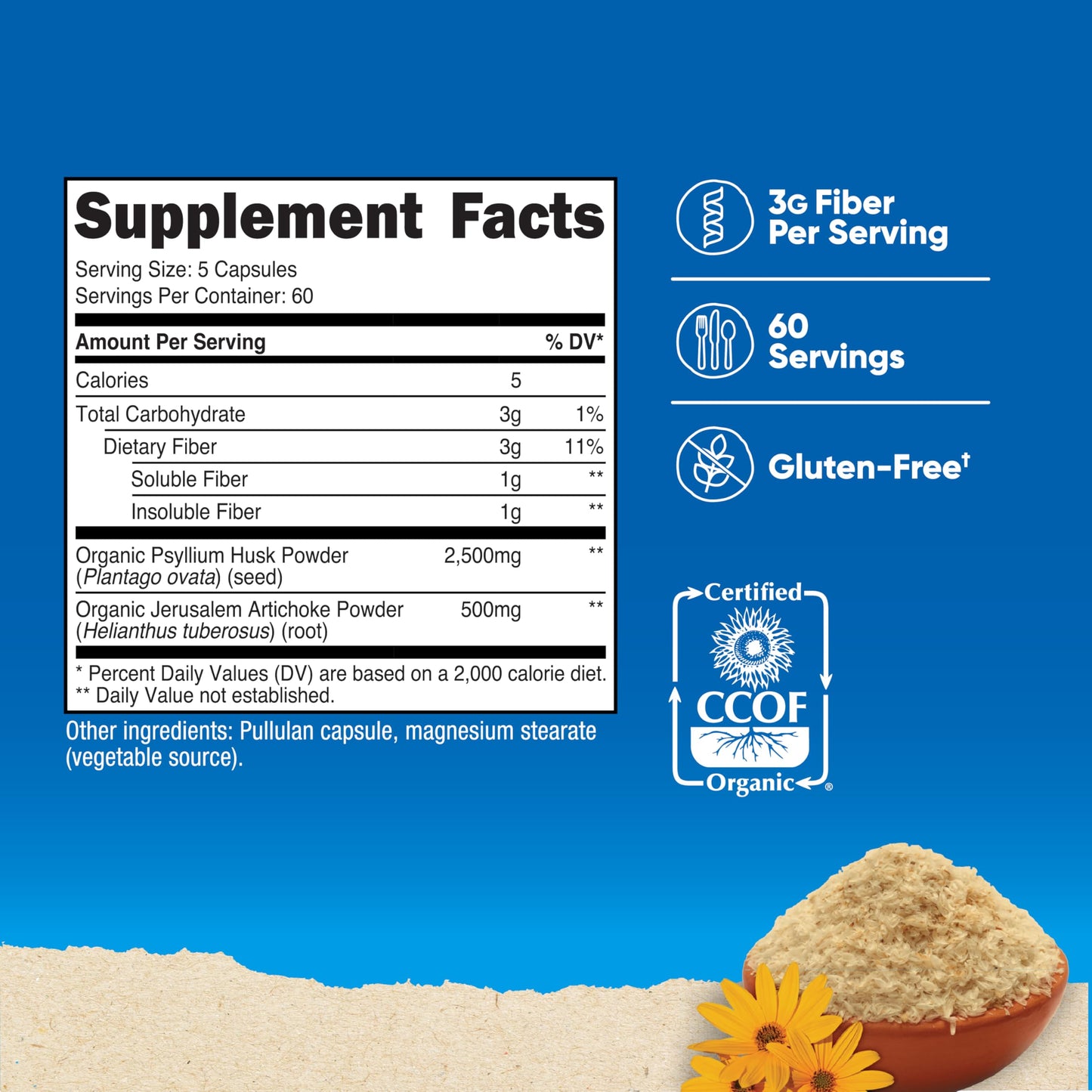 Nutricost Fiber Capsules – Prebiotic Fiber with Organic Psyllium Husk & Organic Jerusalem Artichoke, 300 Caps, 60 Servings, Gluten Free