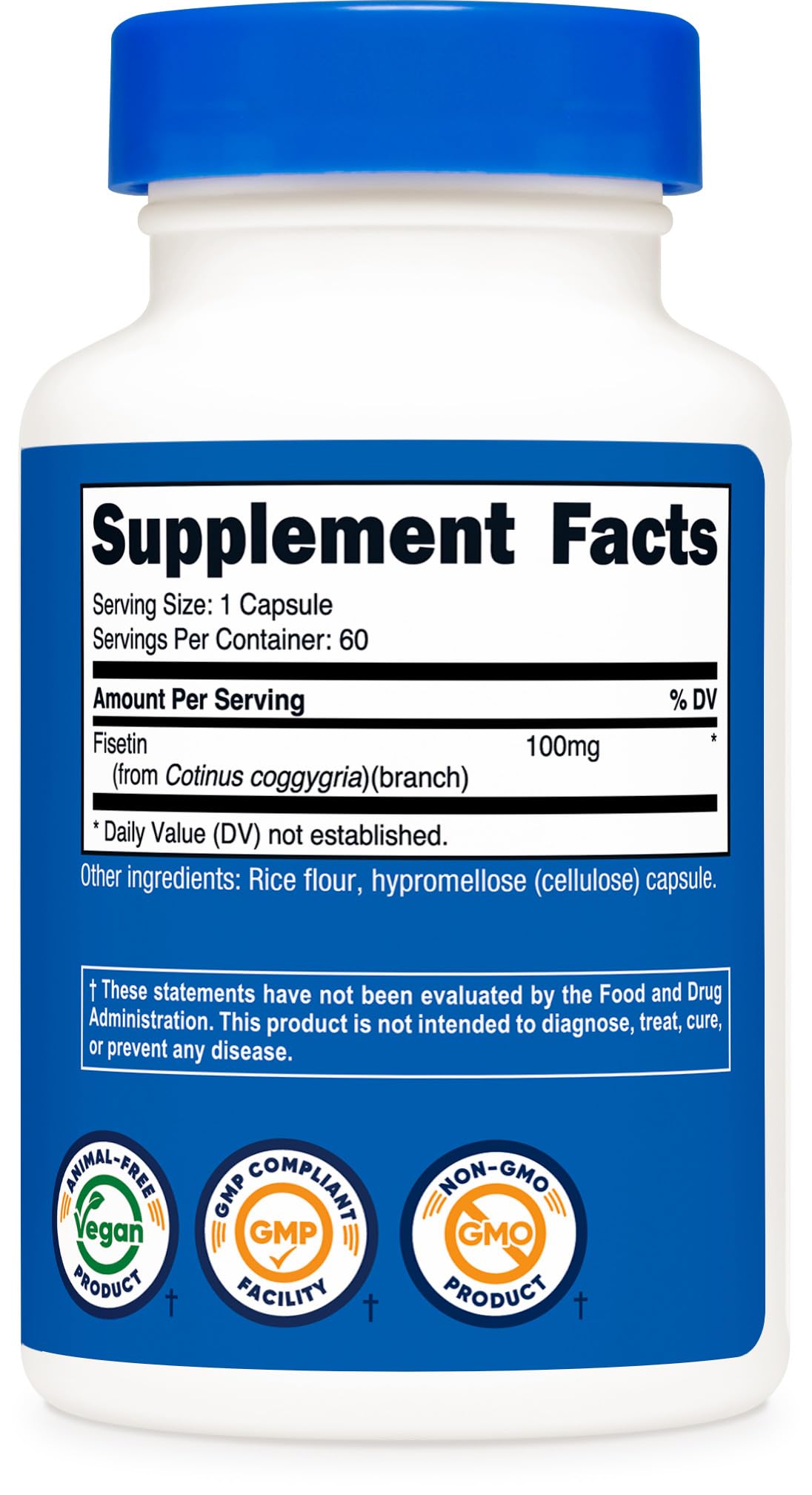Nutricost Fisetin Capsules 100mg – 60 Count, Non-GMO, Gluten Free, Vegan