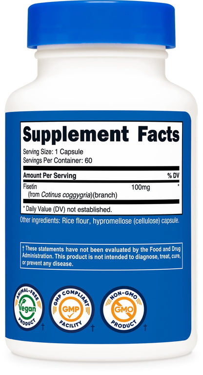Nutricost Fisetin Capsules 100mg – 60 Count, Non-GMO, Gluten Free, Vegan