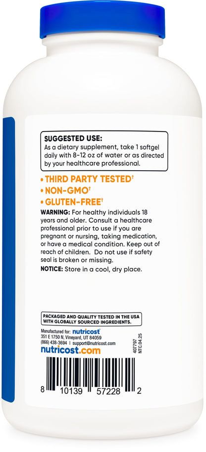 Nutricost Fish Oil Omega-3 Softgels 1000mg | 240 Softgels, Non-GMO, Gluten Free