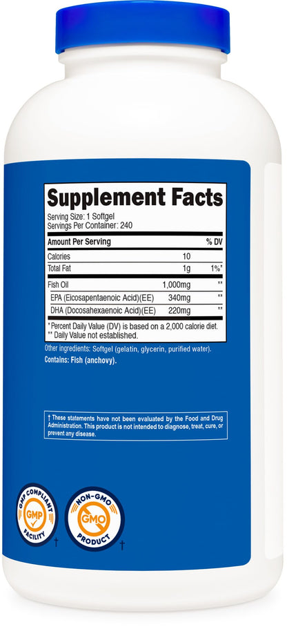 Nutricost Fish Oil Omega-3 Softgels 1000mg | 240 Softgels, Non-GMO, Gluten Free