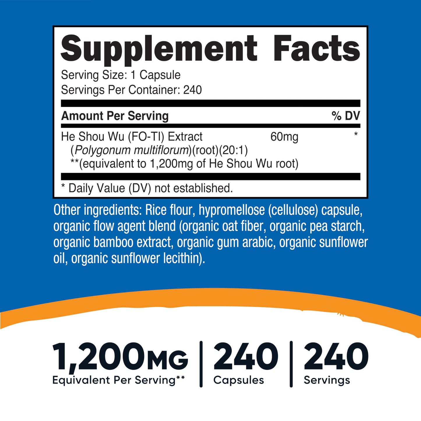 Nutricost He Shou Wu Root Supplement (1,200mg Equivalent) 240 Capsules | Fo-Ti Root Extract, Vegan, GMO-Free, Gluten-Free