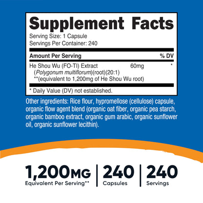 Nutricost He Shou Wu Root Supplement (1,200mg Equivalent) 240 Capsules | Fo-Ti Root Extract, Vegan, GMO-Free, Gluten-Free