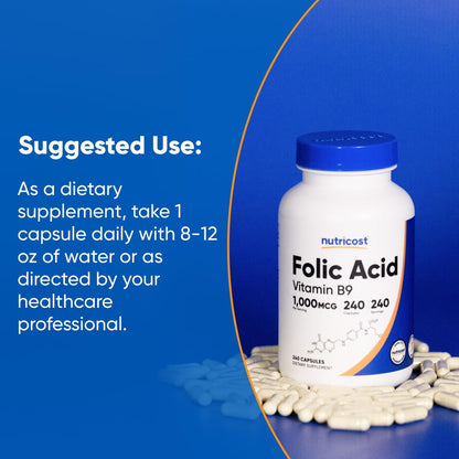 Nutricost Folic Acid 1000 mcg – 240 Capsules | Vitamin B9