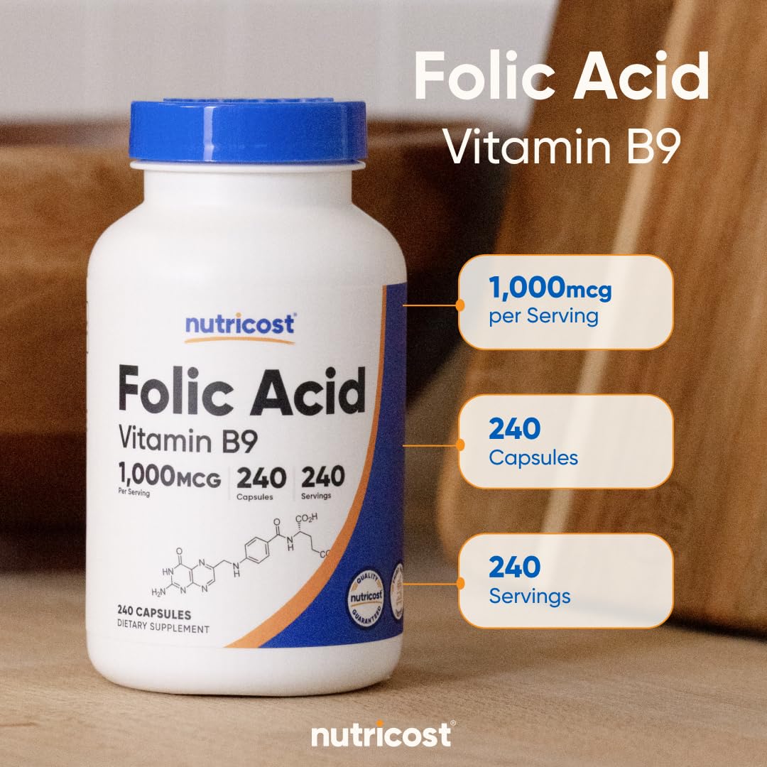 Nutricost Folic Acid 1000 mcg – 240 Capsules | Vitamin B9