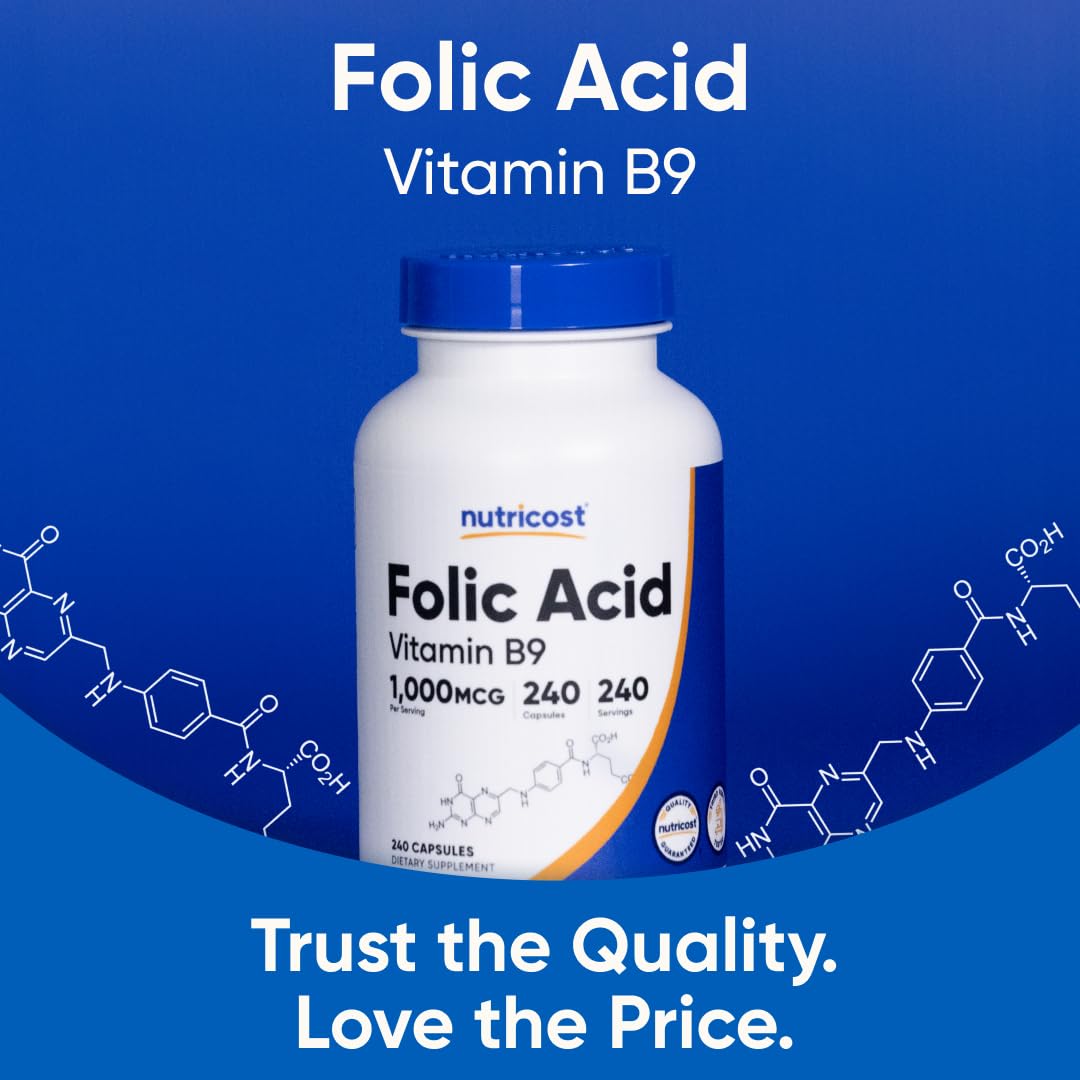 Nutricost Folic Acid 1000 mcg – 240 Capsules | Vitamin B9