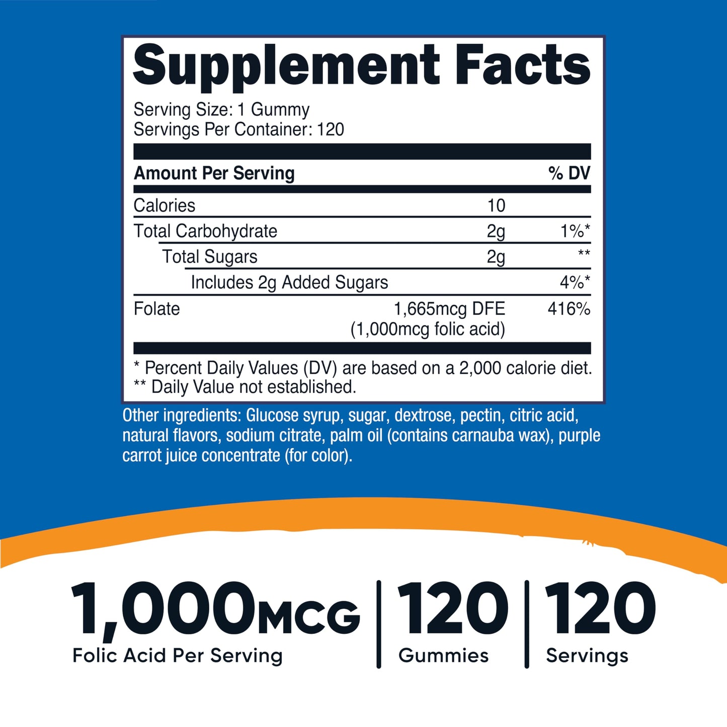 Nutricost Folic Acid Gummies – 120 ct, 1 mg per Serving (Vitamin B9)