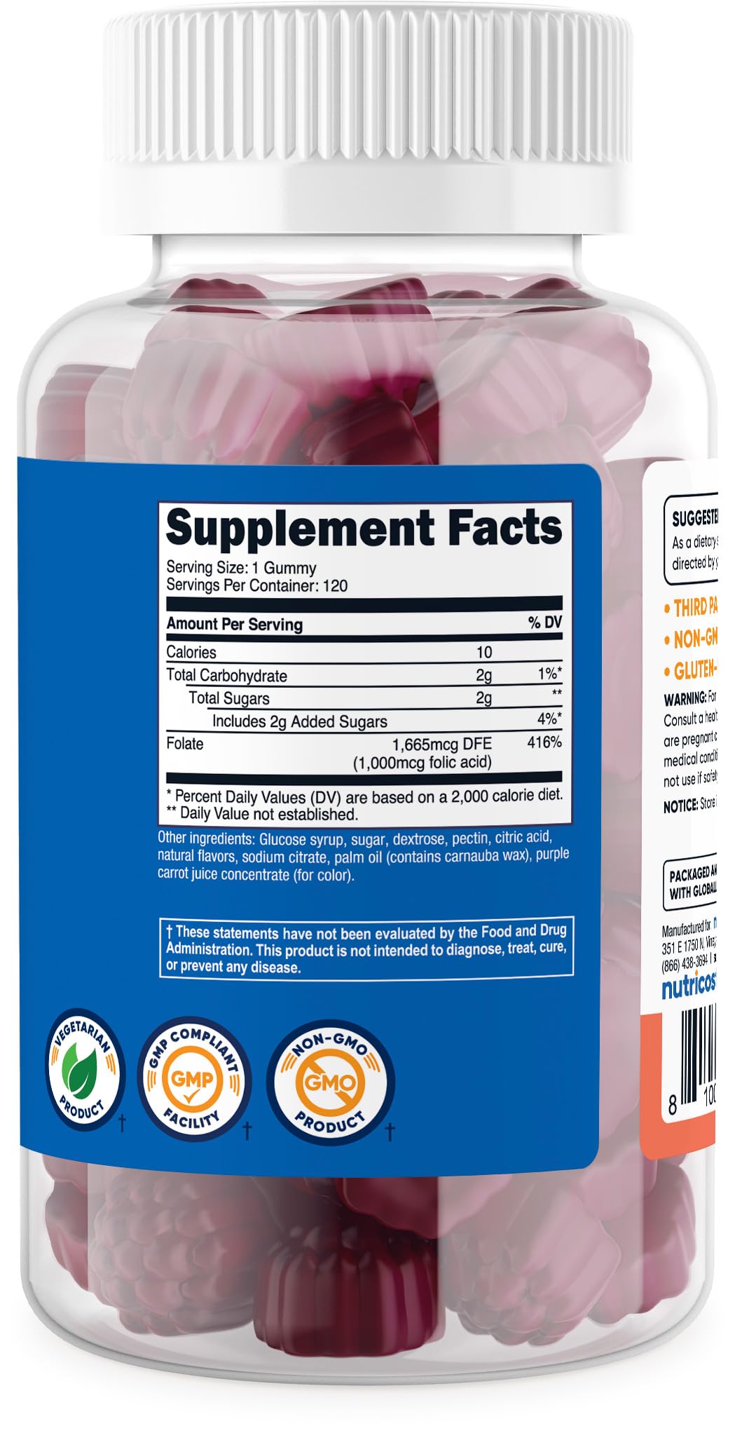 Nutricost Folic Acid Gummies – 120 ct, 1 mg per Serving (Vitamin B9)