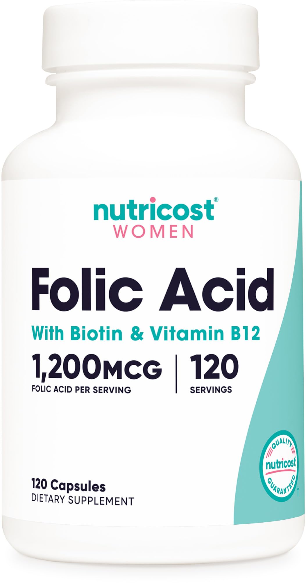 Nutricost Folic Acid for Women 1200 mcg – 120 Veggie Caps, B12 & Biotin | Non-GMO, Gluten Free