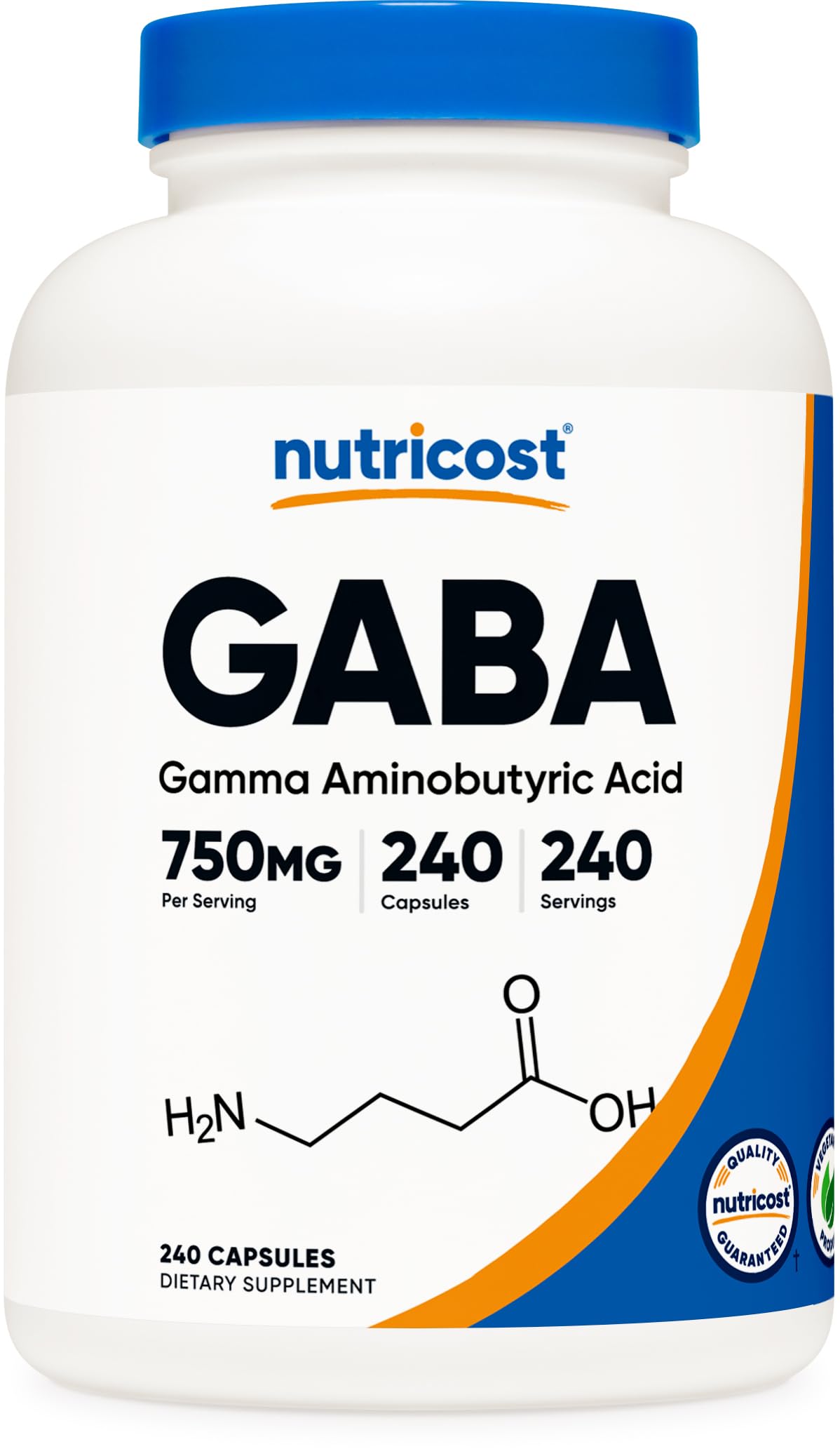 Nutricost GABA 750mg - 240 Capsules (240 Servings) - Non-GMO, Gluten Free